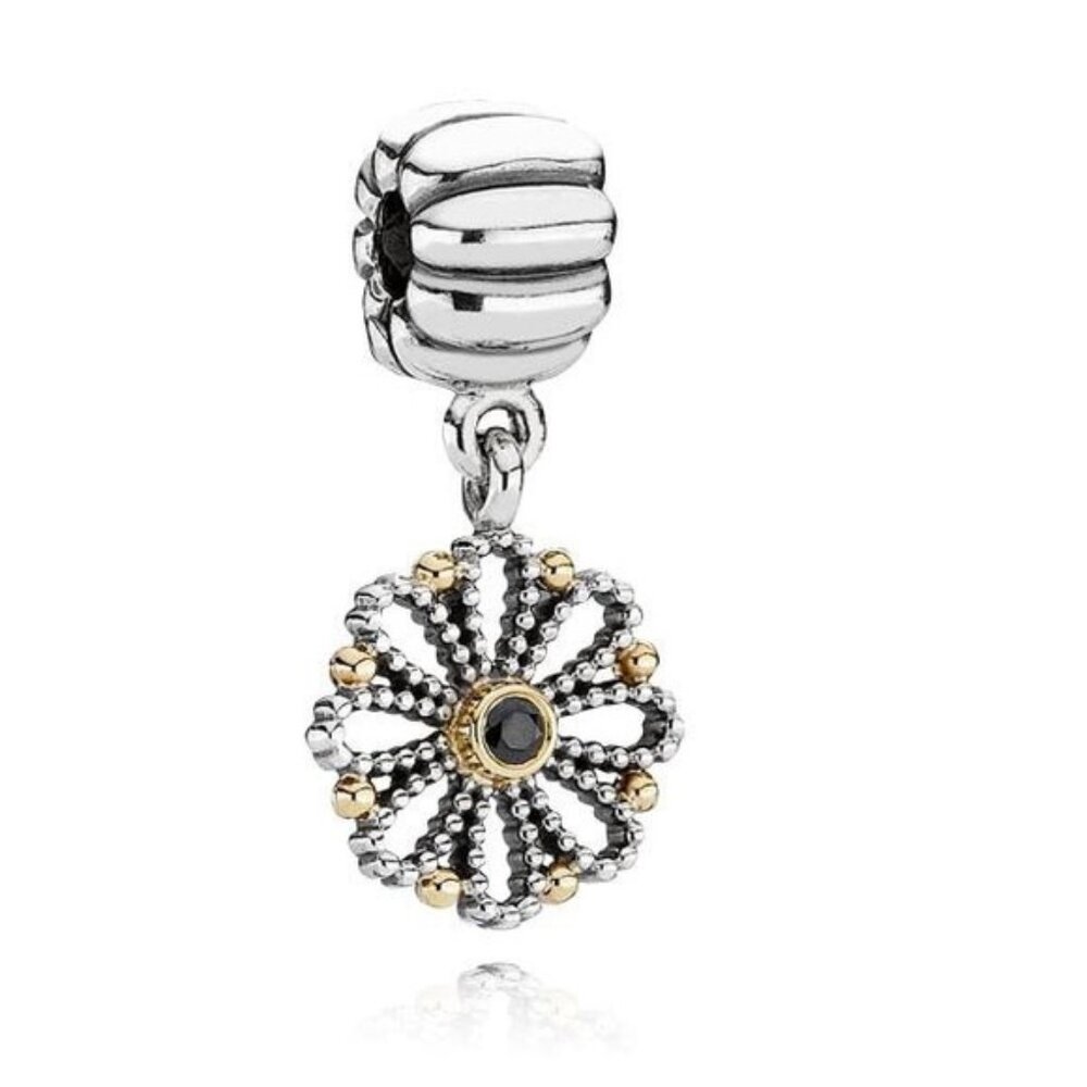 Pandora Retired Lace Flower Two Tone 14k Gold Sterling Silver Clip Charm Rare
